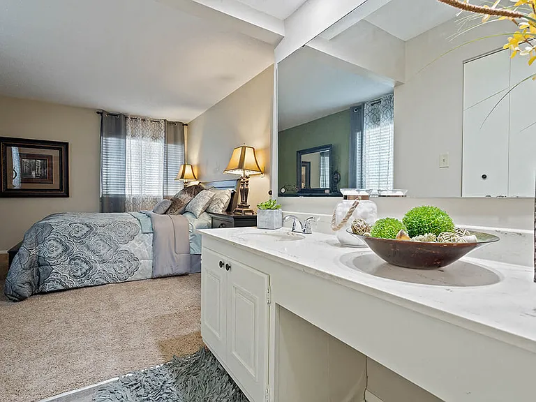 Large Vanity and Mirror in Bedroom
