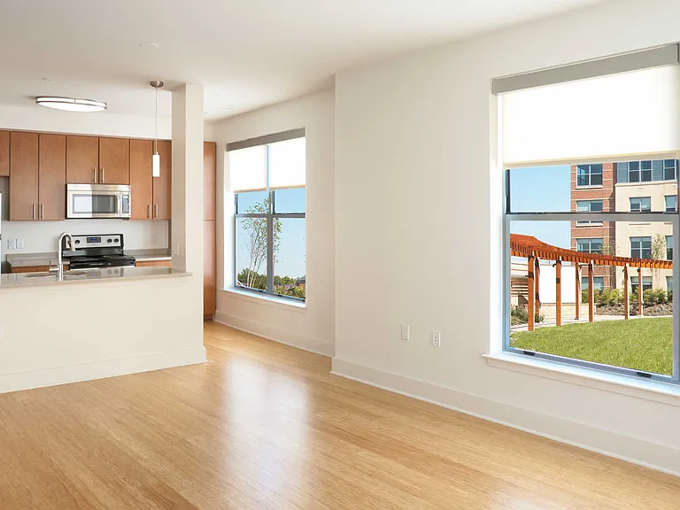 Kitchen and Living Room with Bamboo Flooring
