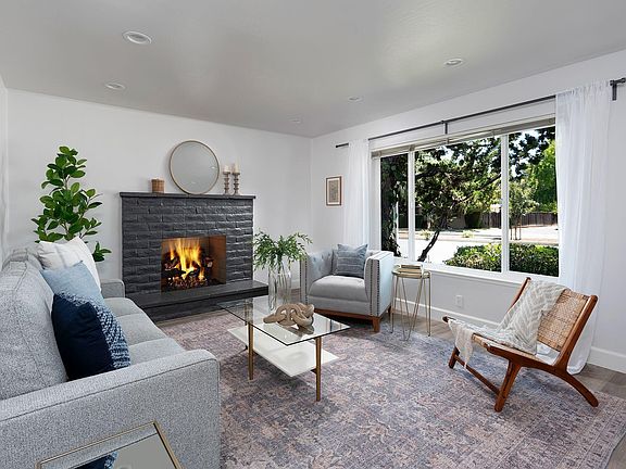 Living room with working fireplace
