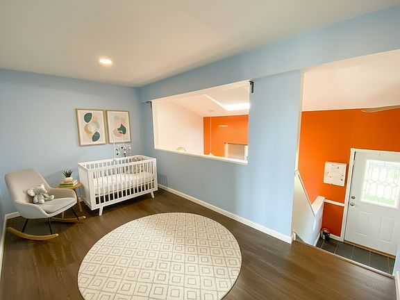 Loft set up as a baby room.