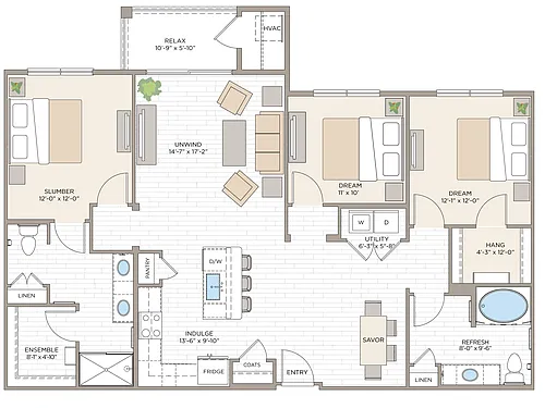 Floor plan 2 Bed/2 Bath Den-C2A