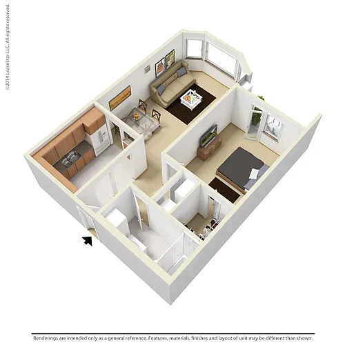 Floor plan 1 Bedroom Accessible - A1H-R