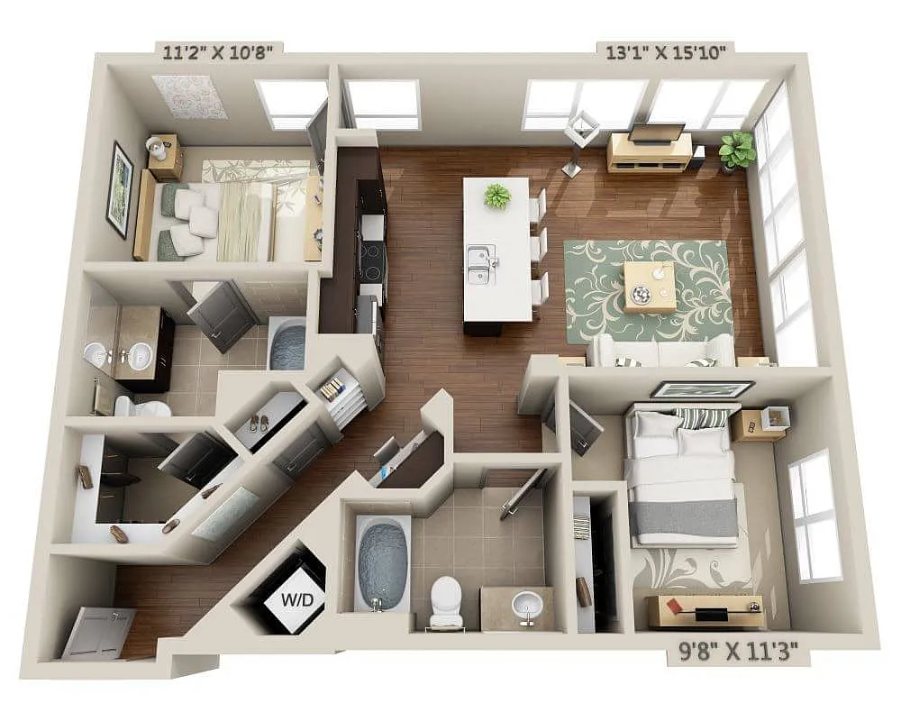 Floor plan Two Bedroom B2B