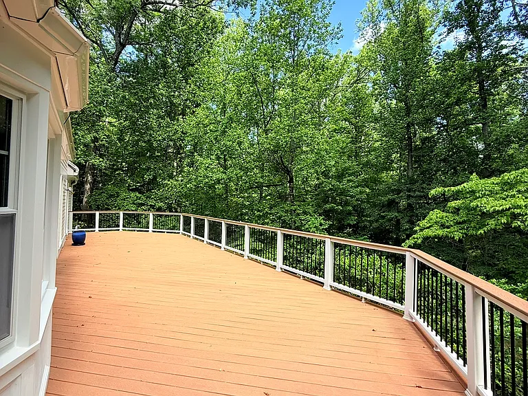 Large open deck overlooking back yard, filled with nature and privacy