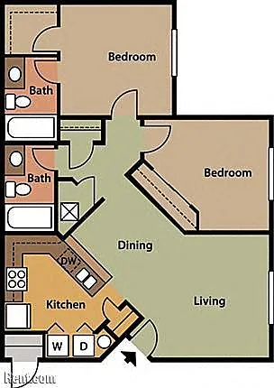 Floor plan Two Bedroom Two Bathroom 60%