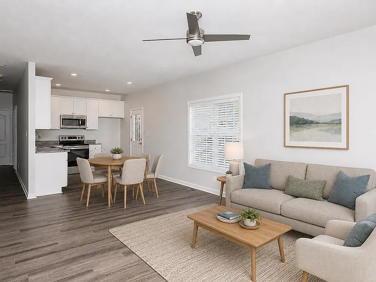 virtually staged living room and kitchen