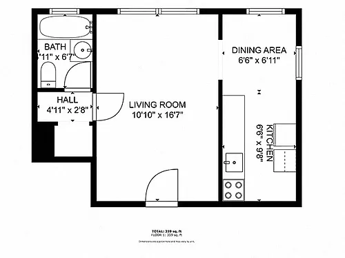 Floor plan Eastpointe 3 Studio 1 Bathroom