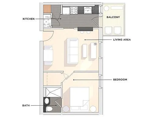 Floor plan Longfellow- One Bedroom