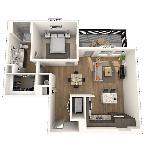 Floor plan A6 1x1 902 SF