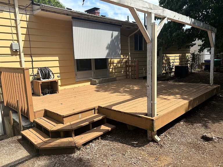 A spacious back porch