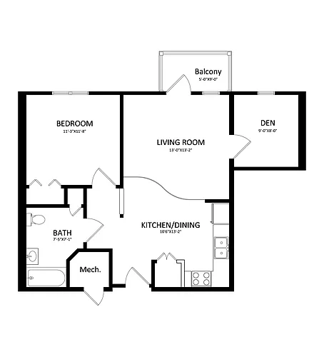 Floor plan 1 Bedroom with Den