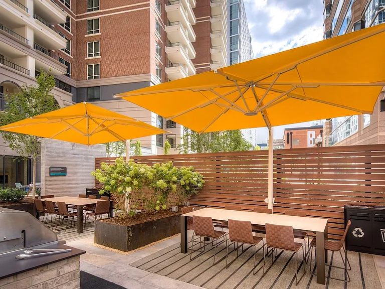 Courtyard with barbecue grills and dining area