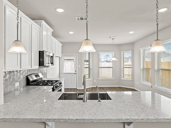 Island with pendant lighting
