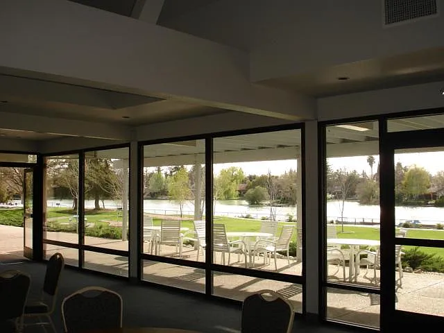 Clubhouse with free Wi-Fi and view of the lake.