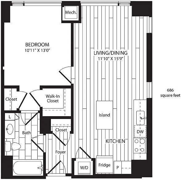 Floor plan One Bedroom 686