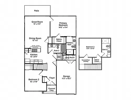 Floor plan 3 Bedroom 3 Bath Townhouse