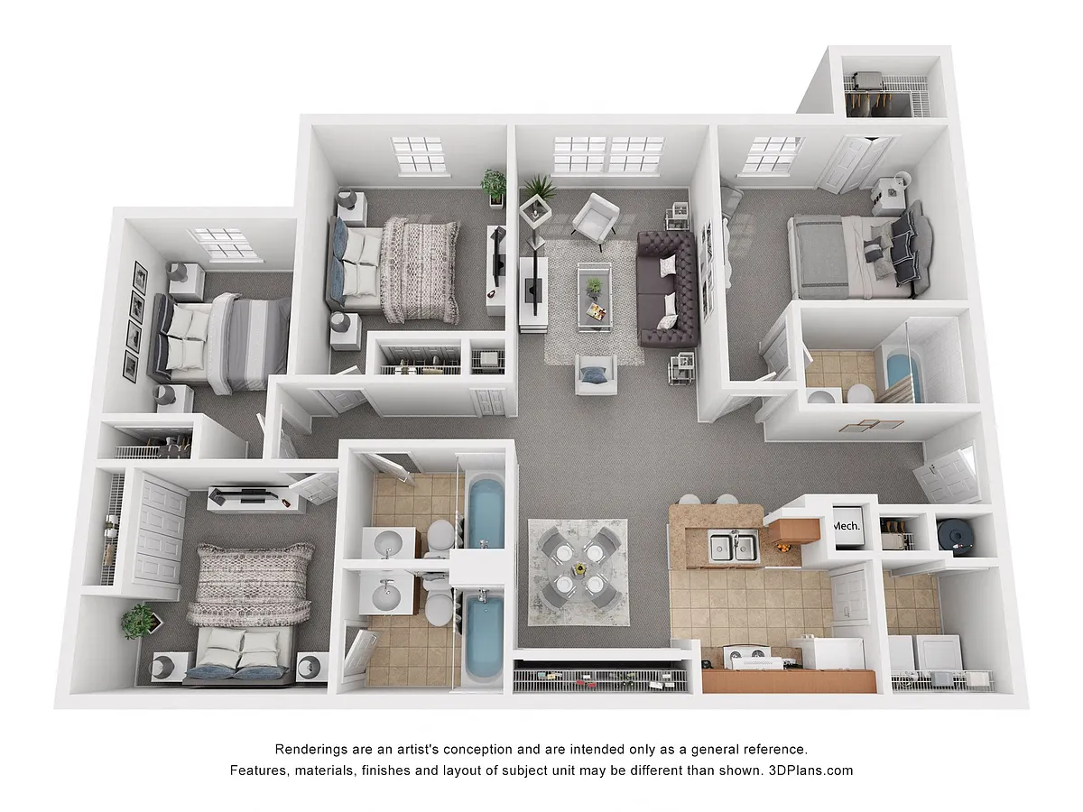 Floor plan Four Bedroom Three Bath (b)