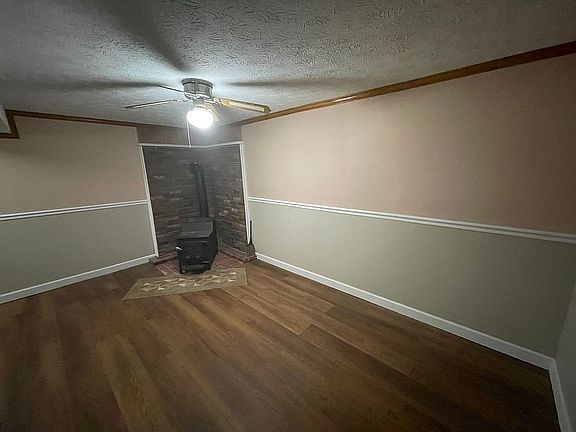Family room with wood stove