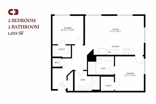 Floor plan Orlo Two Bedroom C3