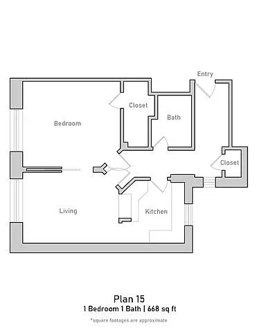 Floor plan 1 Bedroom E - Plan 15