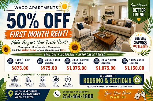 WACO APARTMENTS - 50% OFF First Month Rent, and Housing & Section 8 accepted Photo 1