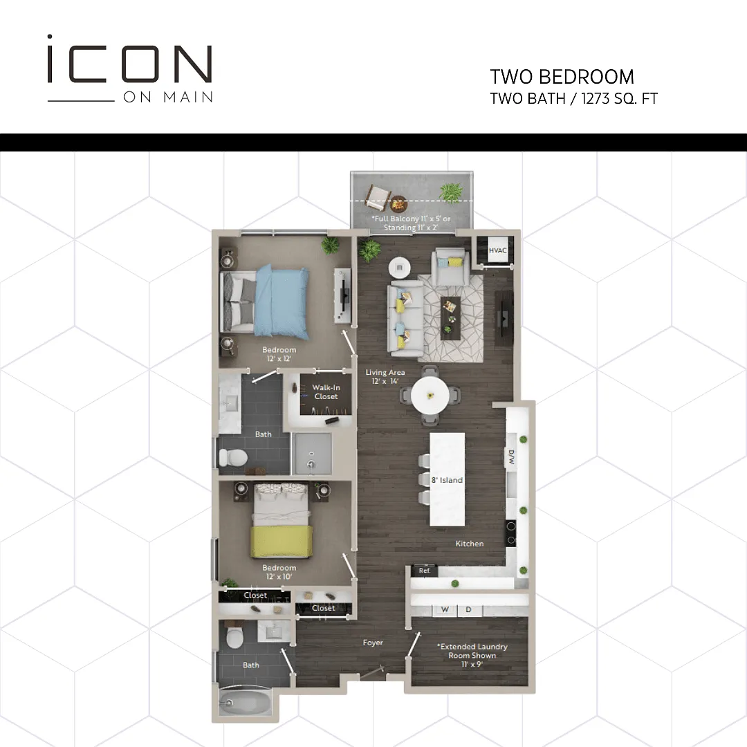 Floor plan 2 Bed | 2 Bath - Furnished