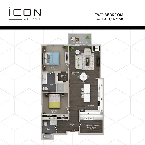 Floor plan 2 Bed | 2 Bath - Furnished