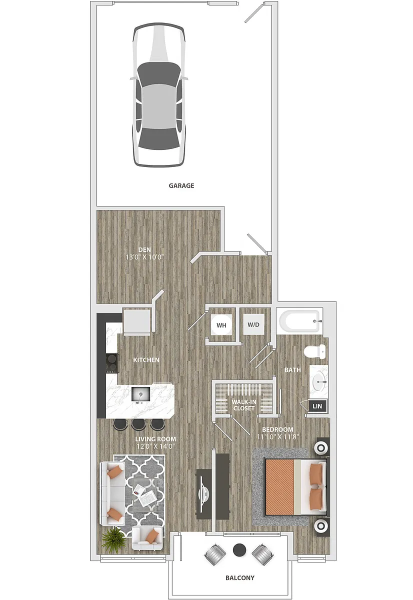 Floor plan A2 - 1 Bedroom - 1 Bath -Den -