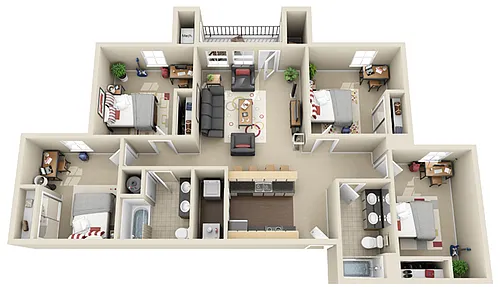 Floor plan 4 Bed 2 Bath - Premium Spartan - Priced Per Room
