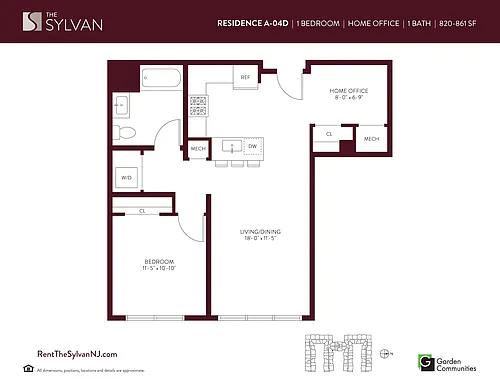 Floor plan One Bedroom Apartment with Home Office A-04D
