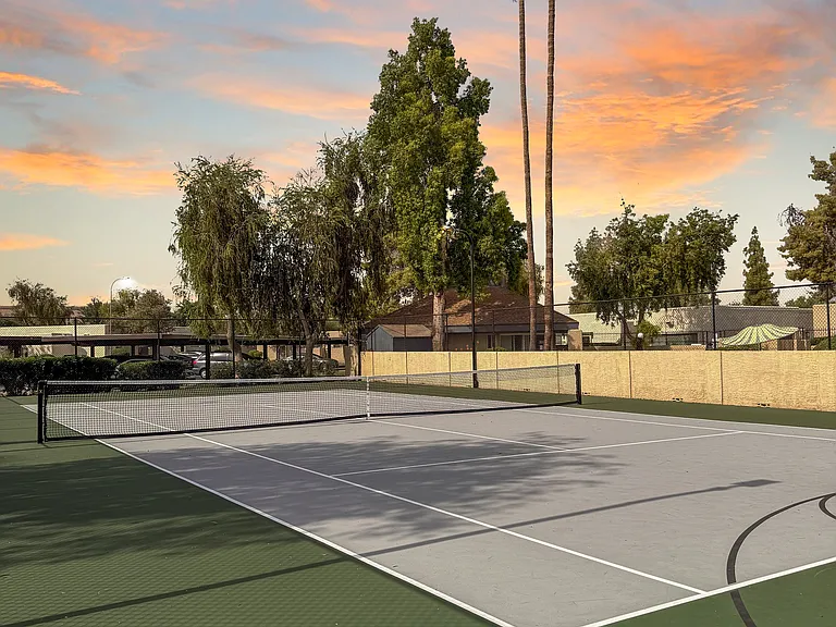 The new community basketball and tennis courts are now complete and ready for you to enjoy! While there isn't a gym on-site, you can stay active and get a great workout outdoors on the basketball and tennis courts!