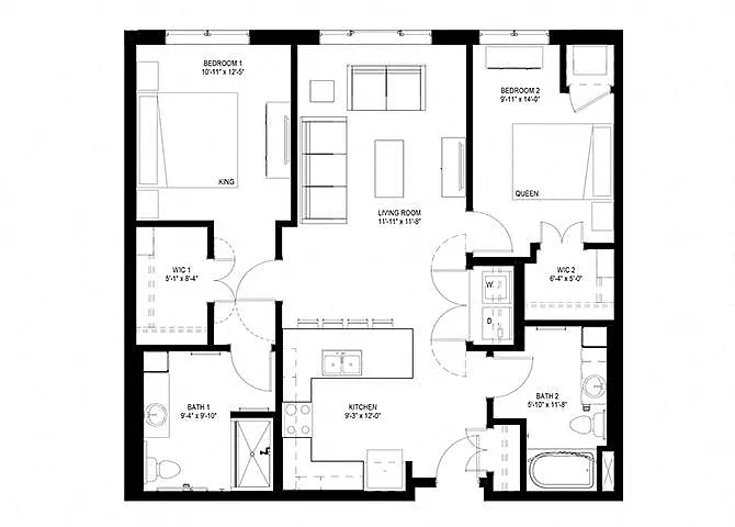 Floor plan Two Bedroom - C (Wheelchair Accessible)