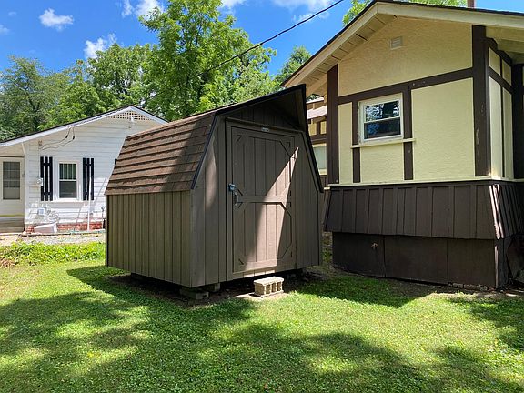 Storage shed in backyard