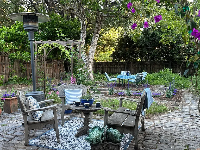Portable heater for cool CA evenings in the garden