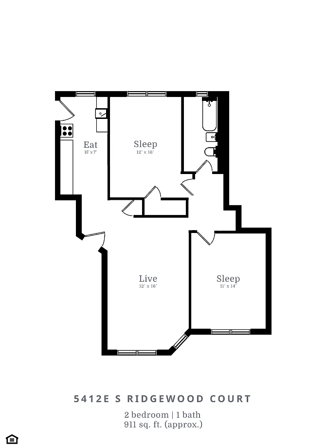 Floor plan 2 Bed |1 Bath (C1)