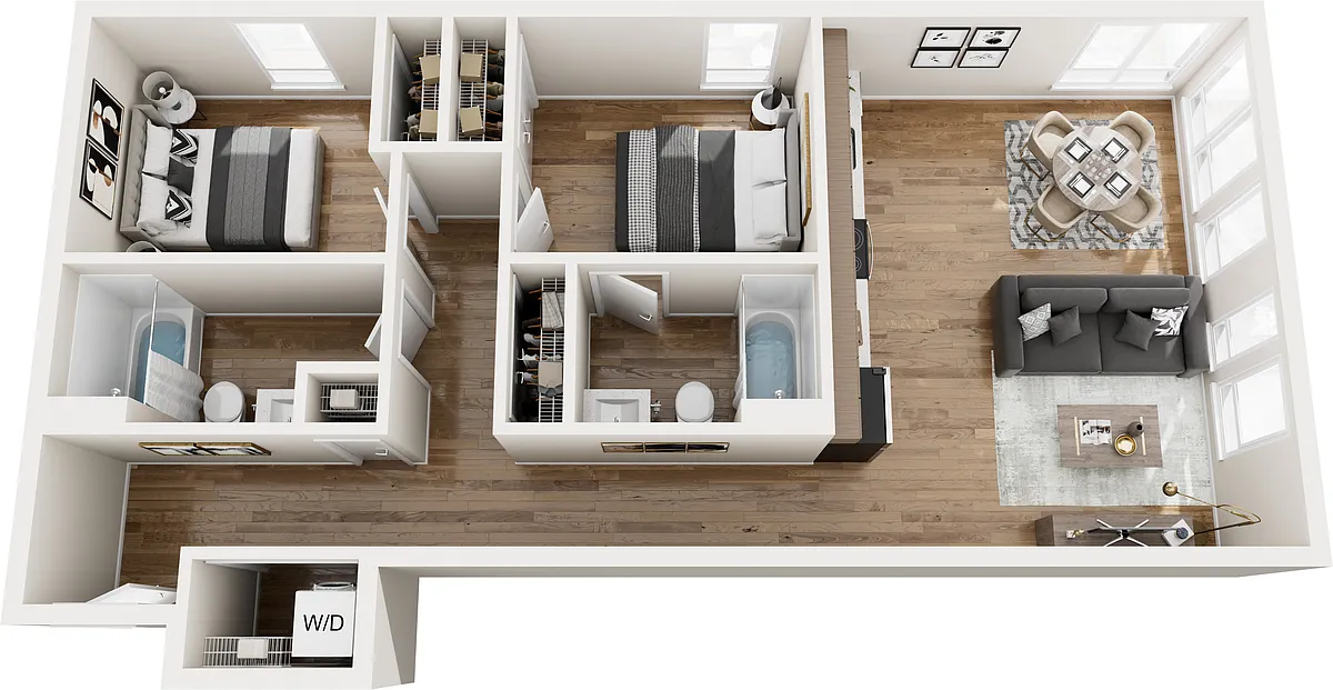 Floor plan Two Bed Two Bath w/ Southwest Views M16