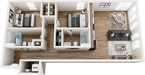 Floor plan Two Bed Two Bath w/ Southwest Views M16