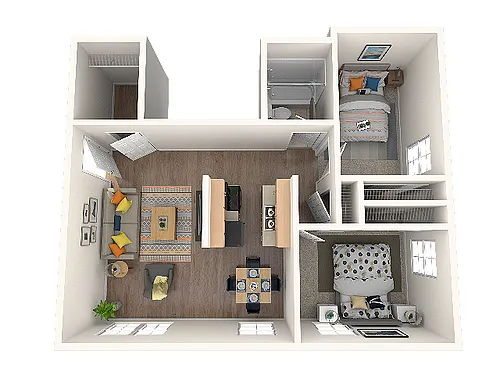 Floor plan Two Bedroom One Bath (A)
