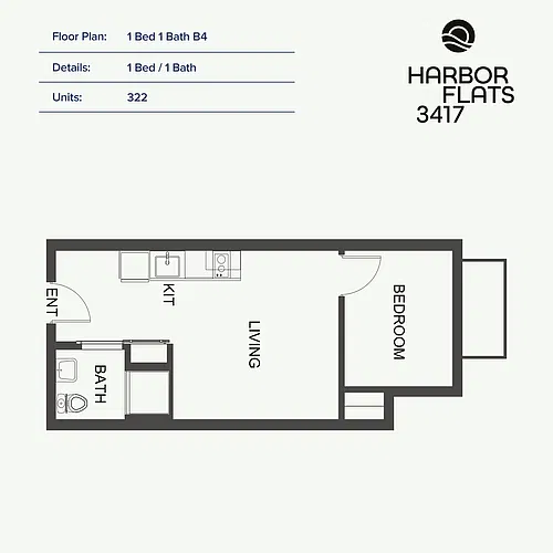 Floor plan 1 Bed 1 Bath B4