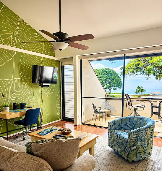 Living room with ocean views.