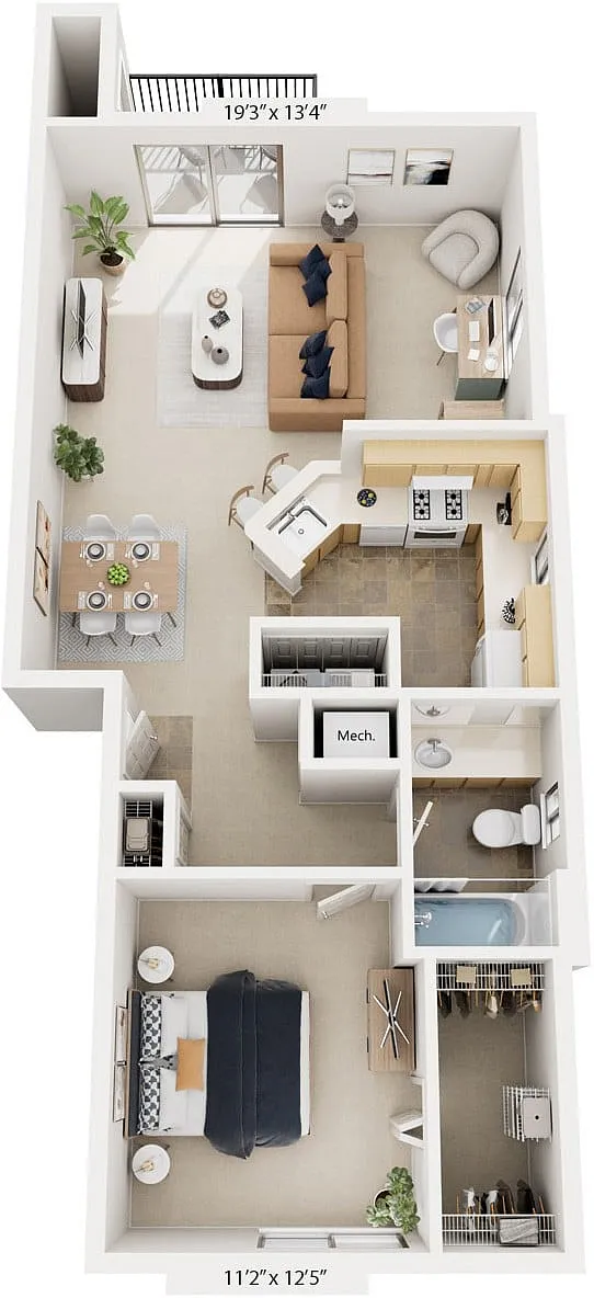 Floor plan One Bedroom End