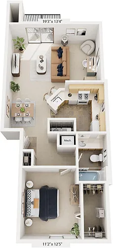 Floor plan One Bedroom End