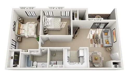 Floor plan 2 BR 1 BTH