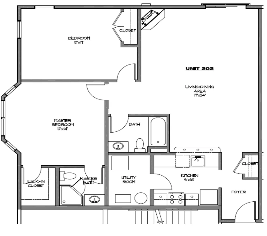 Floor plan 2 bed 2 bath corner