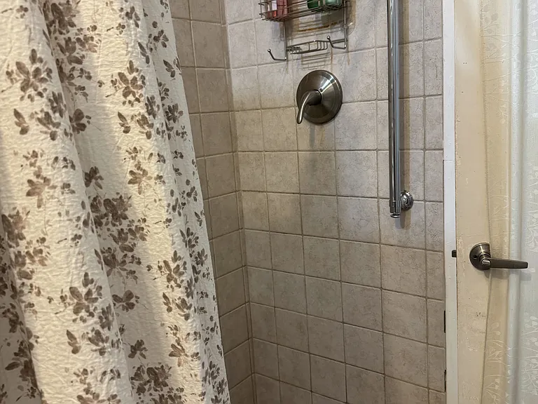 Step-in shower and indoor washer/dryer.