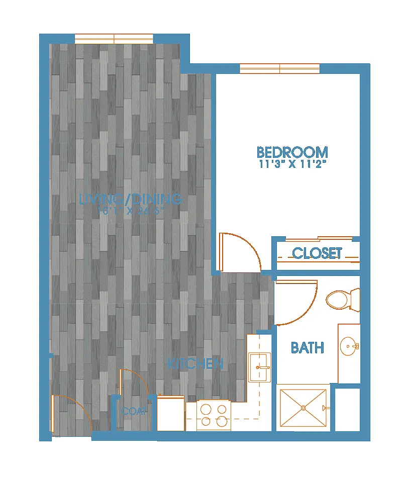 Floor plan 1X1 B
