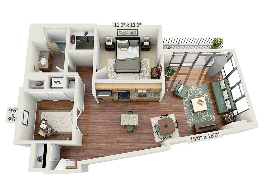 Floor plan One Bedroom Den A1FD