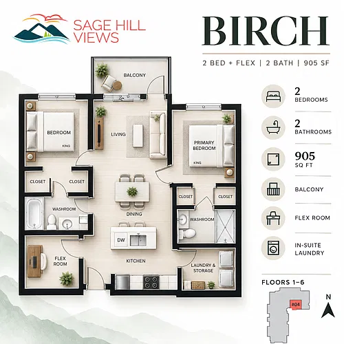 Floor plan 45B1 - Birch - Ages 55+ Building