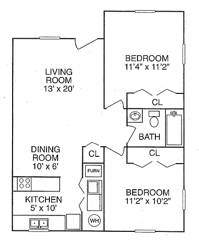 Floor plan 2 Bed 1 Bath | Cottage