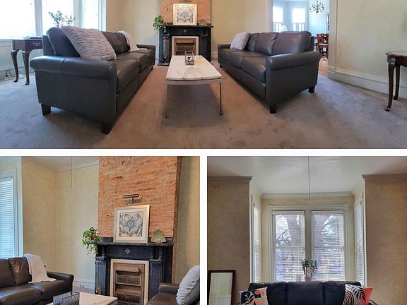 Unfurnished spacious living room of two-bedroom apartment on first floor.